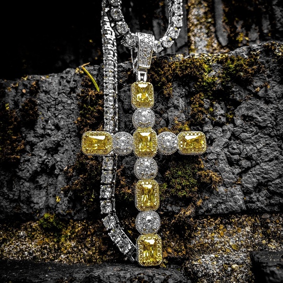Custom Canary Yellow lab Simulated Cross Necklace